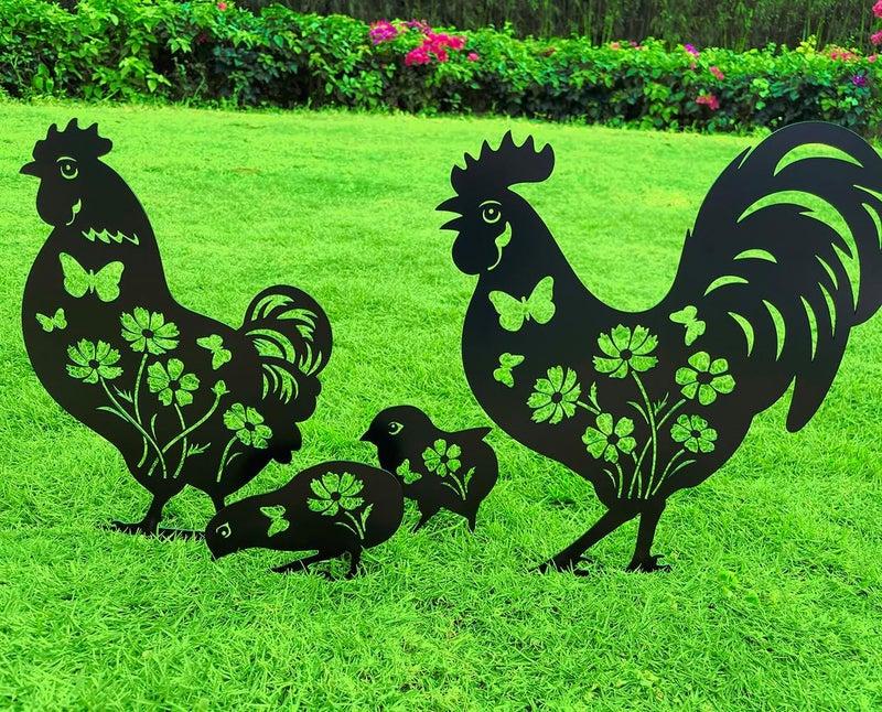 Doesen Metal Chicken Garden Decor for Outside, 4 Pcs Metal Chicken Yard Art, Decorative Garden Stakes Chicken Gifts for Chicken Lovers Woman/Man, Patio/Lawn Outdoor Chicken Decor, Chicken Garden Art - Image 1